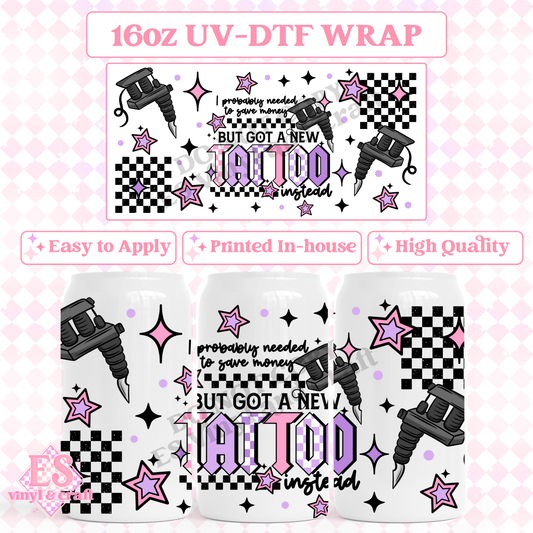 New Tattoo - 16oz Beer Can / Libbey UV-DTF Transfer image 0