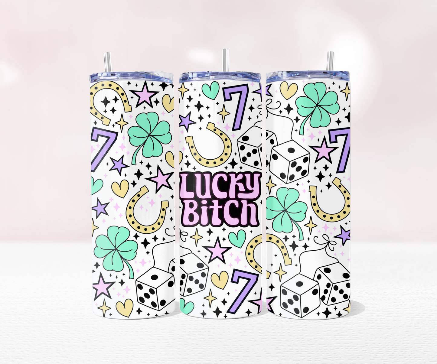 Lucky Bitch - Full 20oz Tumbler Sublimation Ready To Print image 0