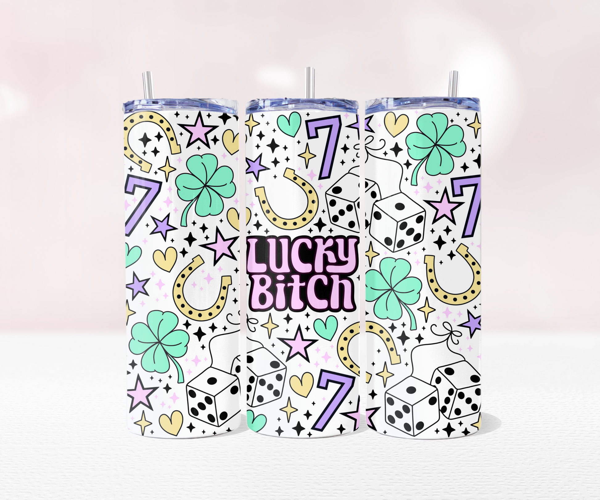 Lucky Bitch - Full 20oz Tumbler Sublimation Ready To Print image 0