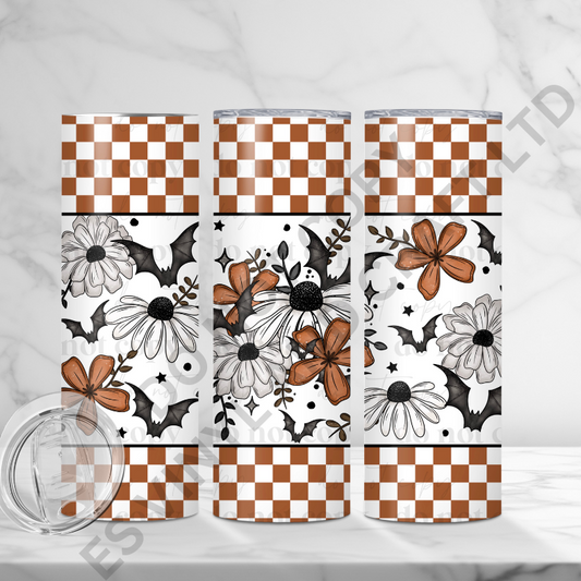 Floral Bat Checker - Full 20oz Tumbler Sublimation Ready Print image 0
