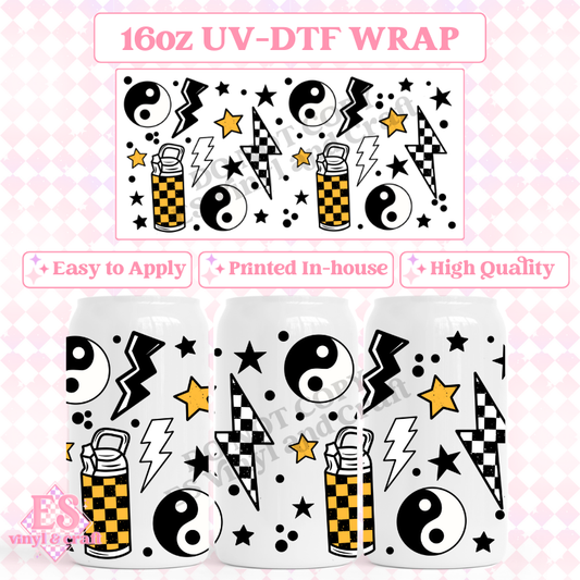 Yellow Checker - 16oz Beer Can / Libbey UV-DTF Transfer image 0
