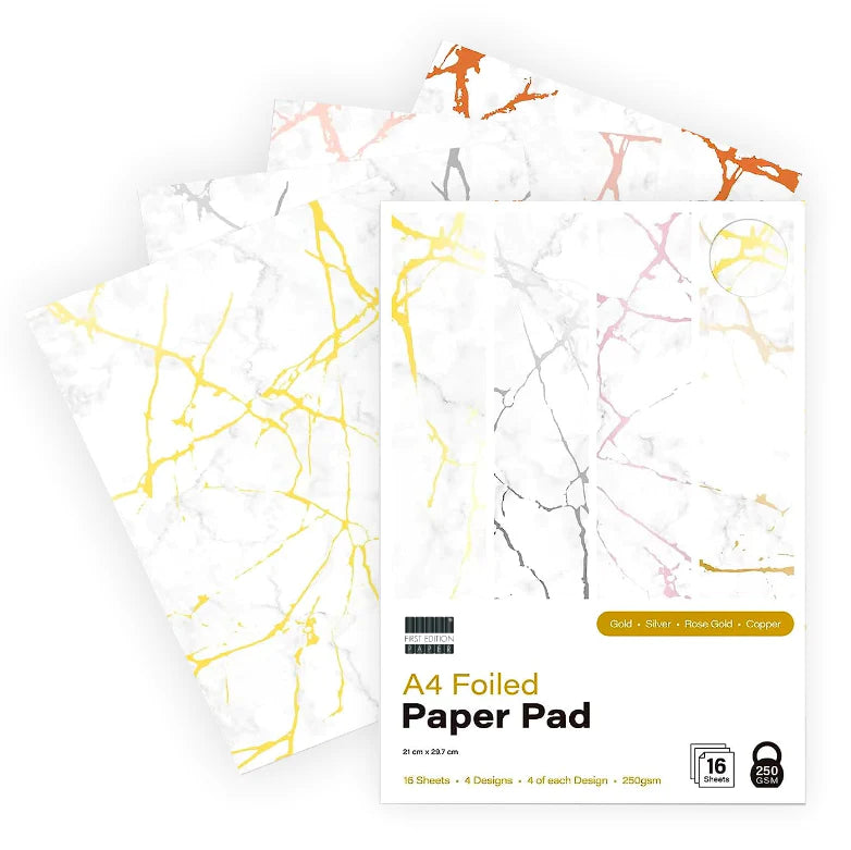 First Edition White Marble A4 Foiled Paper Pad - 250GSM image 0