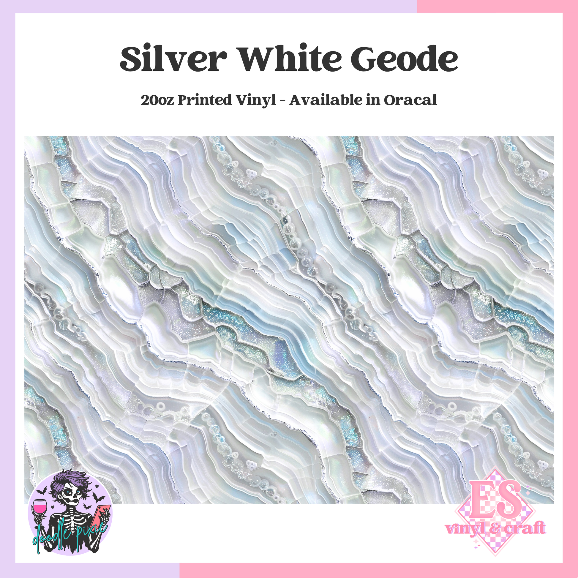 Silver White Geode - 20oz Printed Tumbler Self Adhesive Vinyl (Oracal image 0