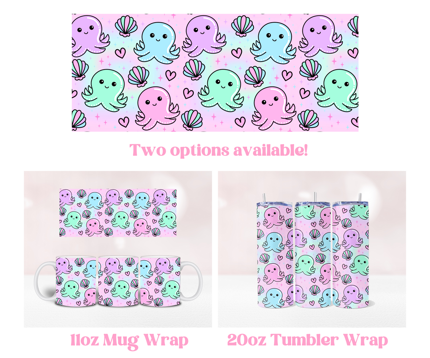 Octopus Seamless - Pre Printed Sublimation 11oz or 20oz Wrap image 0