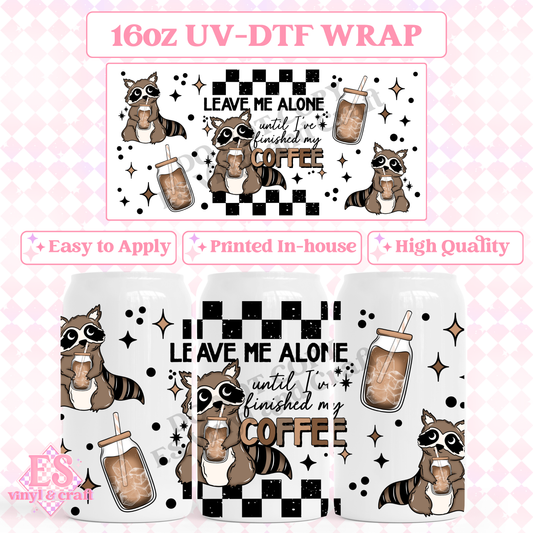 Coffee Raccoon - 16oz Beer Can / Libbey UV-DTF Transfer image 0