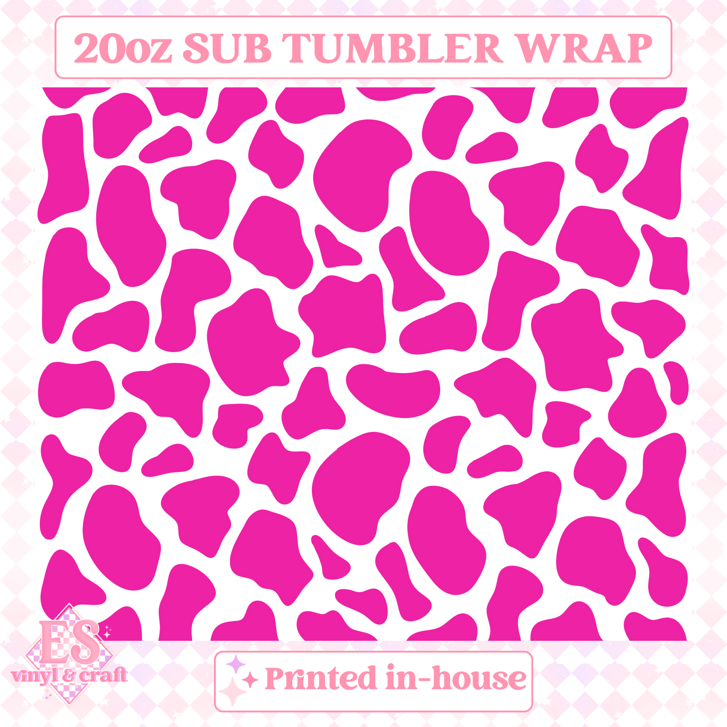 Hot Pink Cow Print - Full 20oz Tumbler Sublimation Print image 1