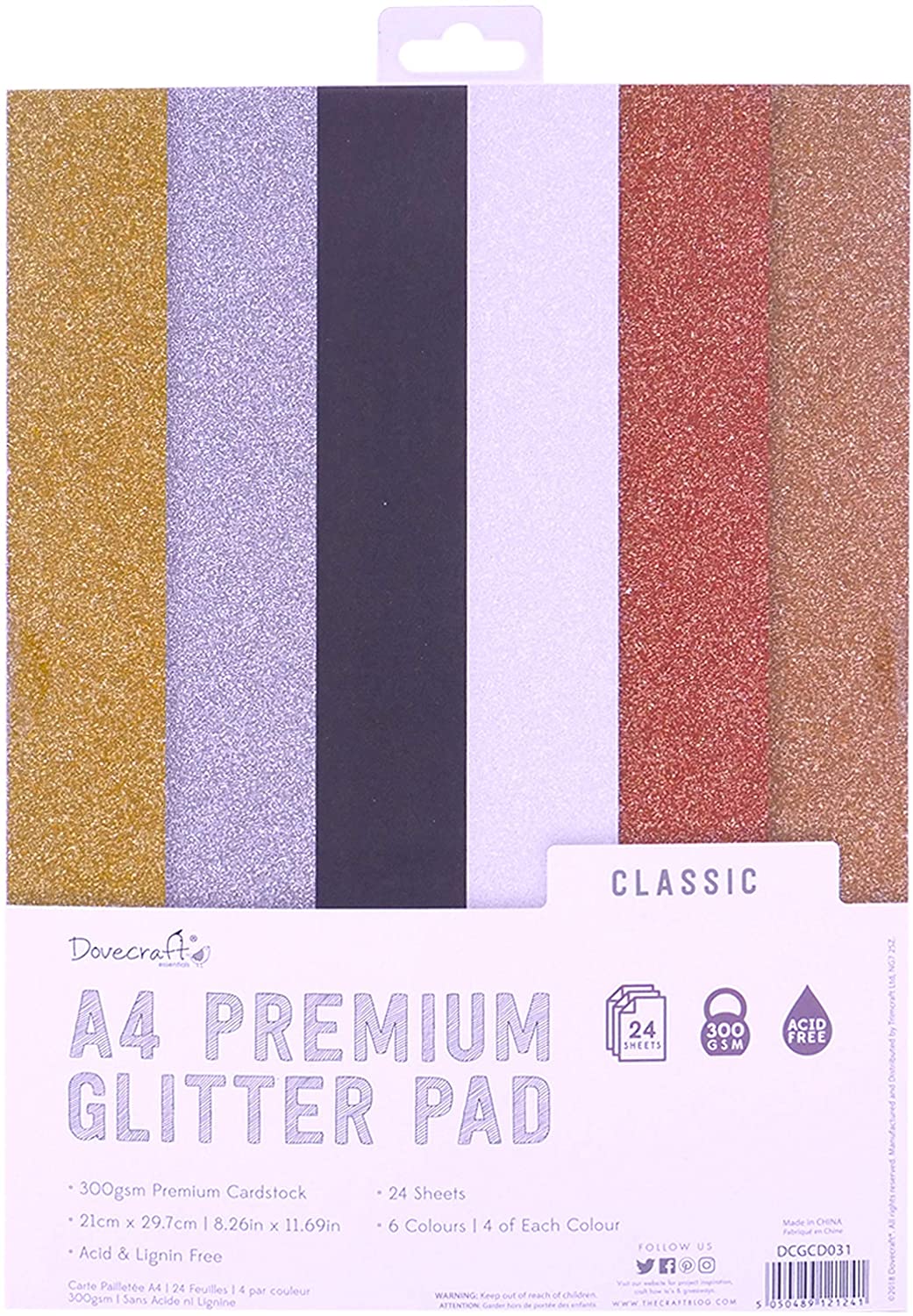Dovecraft Glitter Card A4 Pad - Metallic 24 Sheets 300gsm image 0