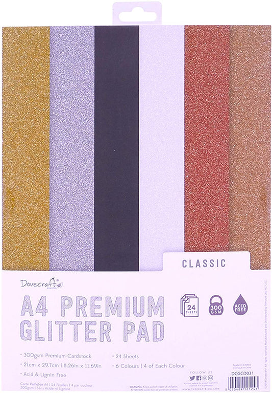 Dovecraft Glitter Card A4 Pad - Metallic 24 Sheets 300gsm image 0