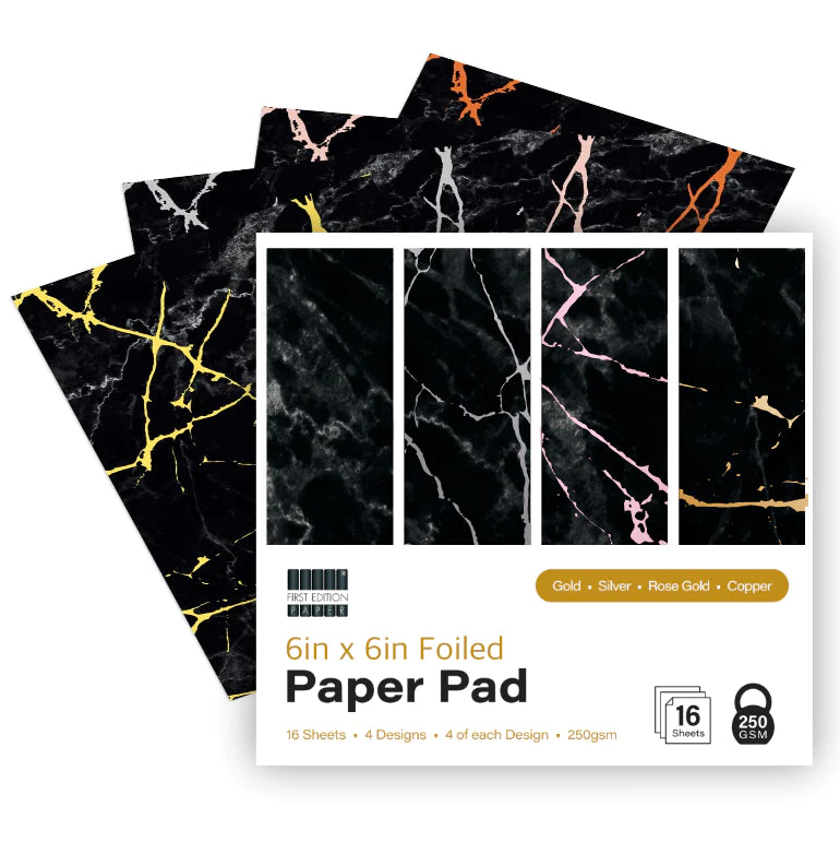 First Edition Black Marble 6" X 6" Foiled Paper Pad - 250GSM image 0