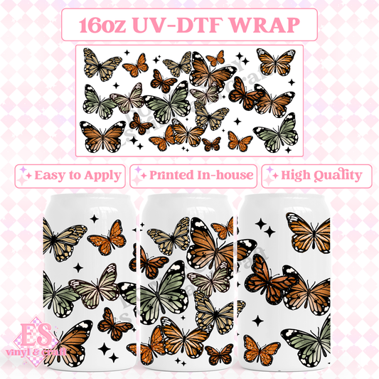 Butterflies - 16oz Beer Can / Libbey UV-DTF image 0