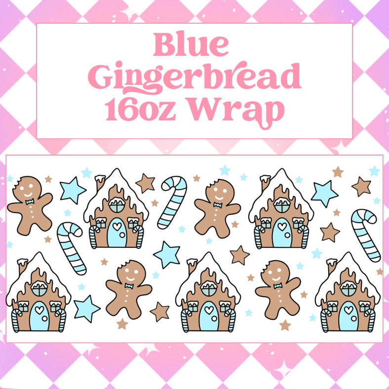 Gingerbread House Blue Edition - 16oz Beer / Libbey Can Wrap Holographic Vinyl image 0