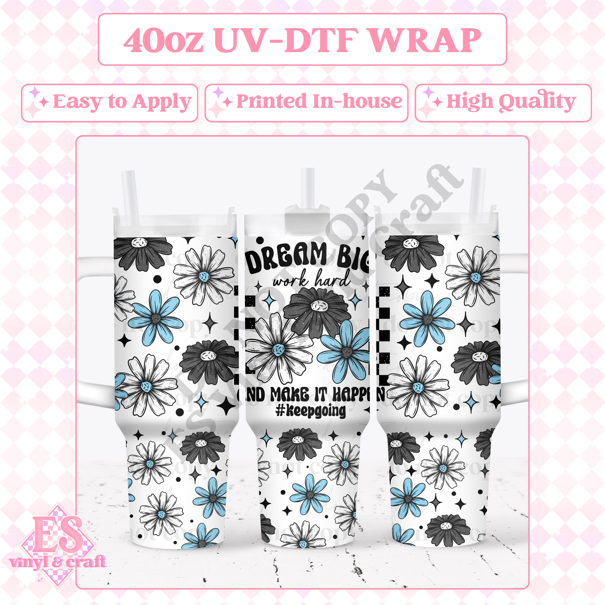 Dream Big - 40oz Tumbler Wraps - UV-DTF (2 Wraps - Top and Bottom) image 0