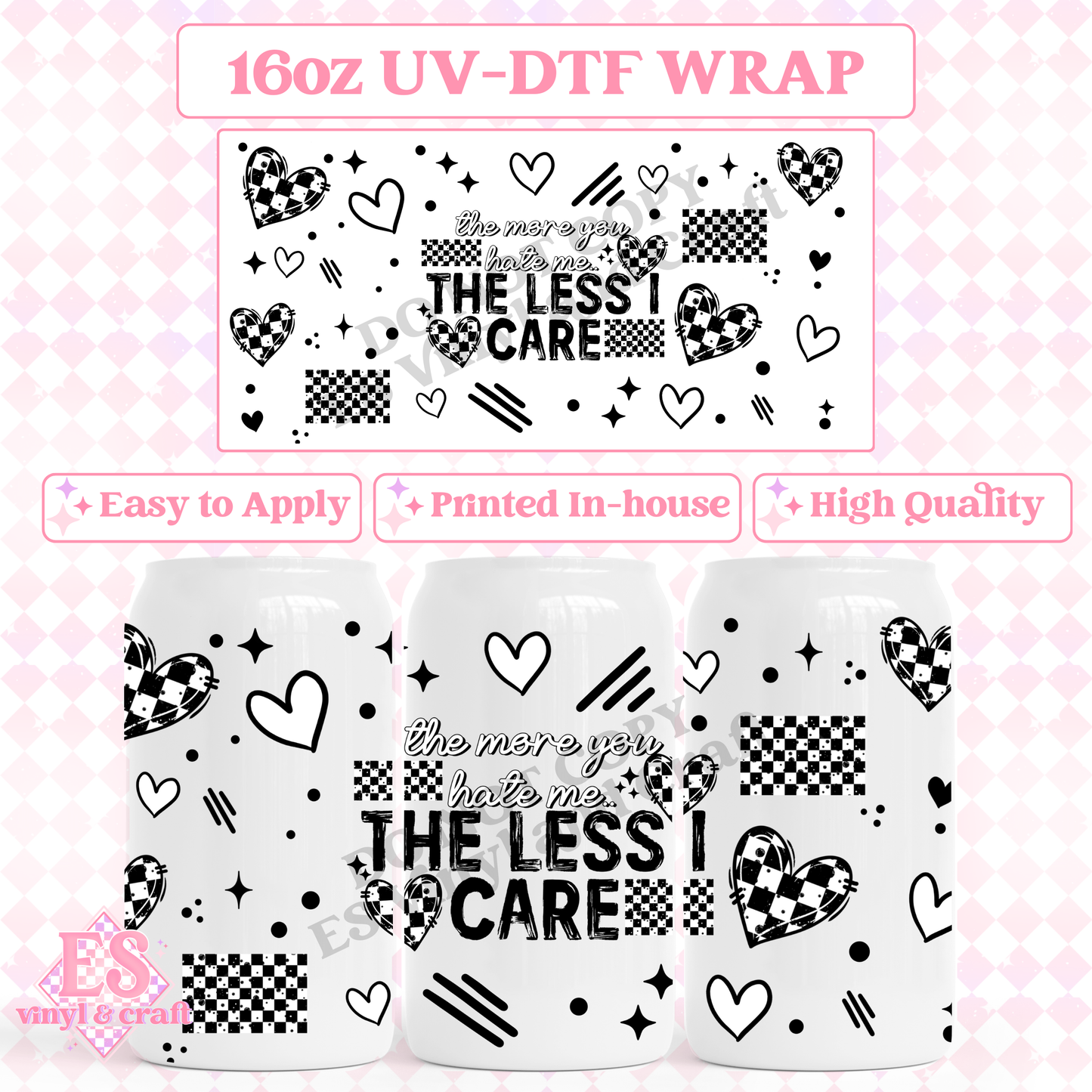 The Less I Care (Black Accents) - 16oz Beer Can / Libbey UV-DTF Transfer image 0