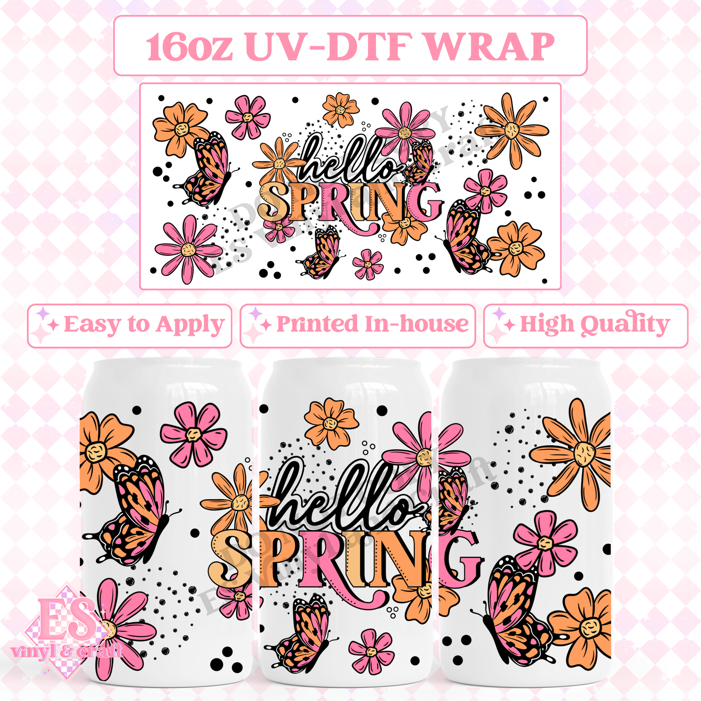 Hello Spring - 16oz Beer Can / Libbey UV-DTF Transfer image 0
