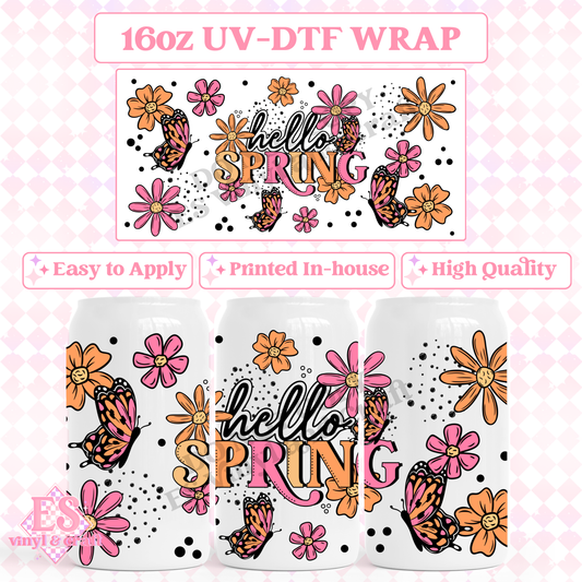 Hello Spring - 16oz Beer Can / Libbey UV-DTF Transfer image 0