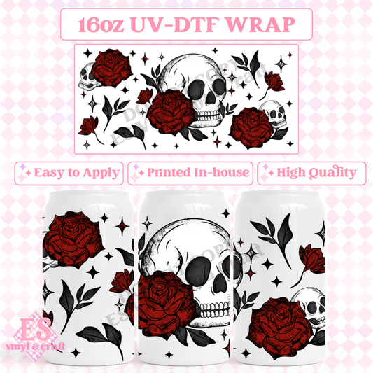 Rose Skellie - 16oz Beer Can / Libbey UV-DTF Transfer image 0