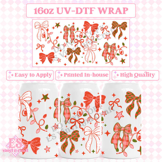 Christmas Bows - 16oz Beer Can / Libbey UV-DTF image 0