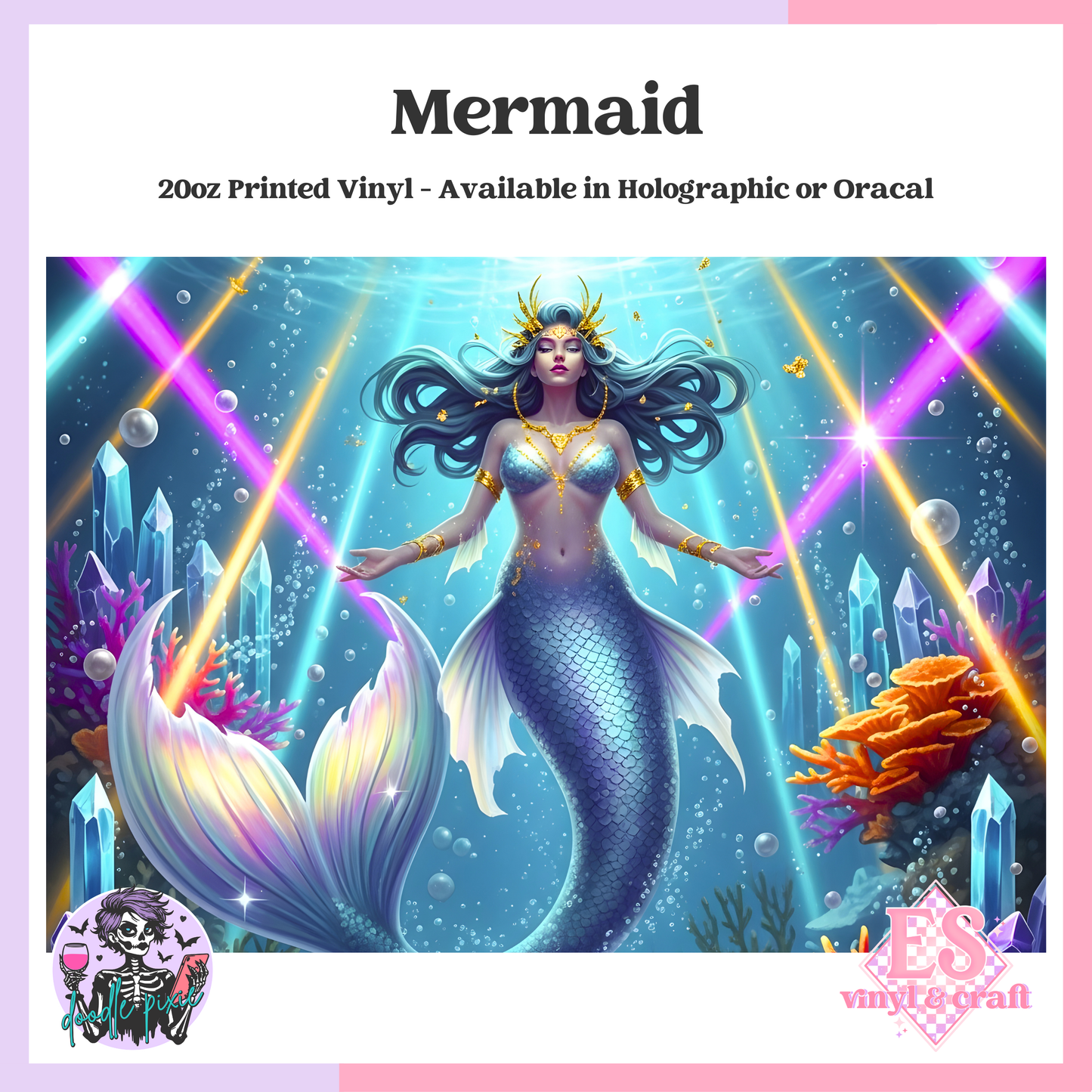 Mermaid - 20oz Printed Tumbler Self Adhesive Vinyl image 0