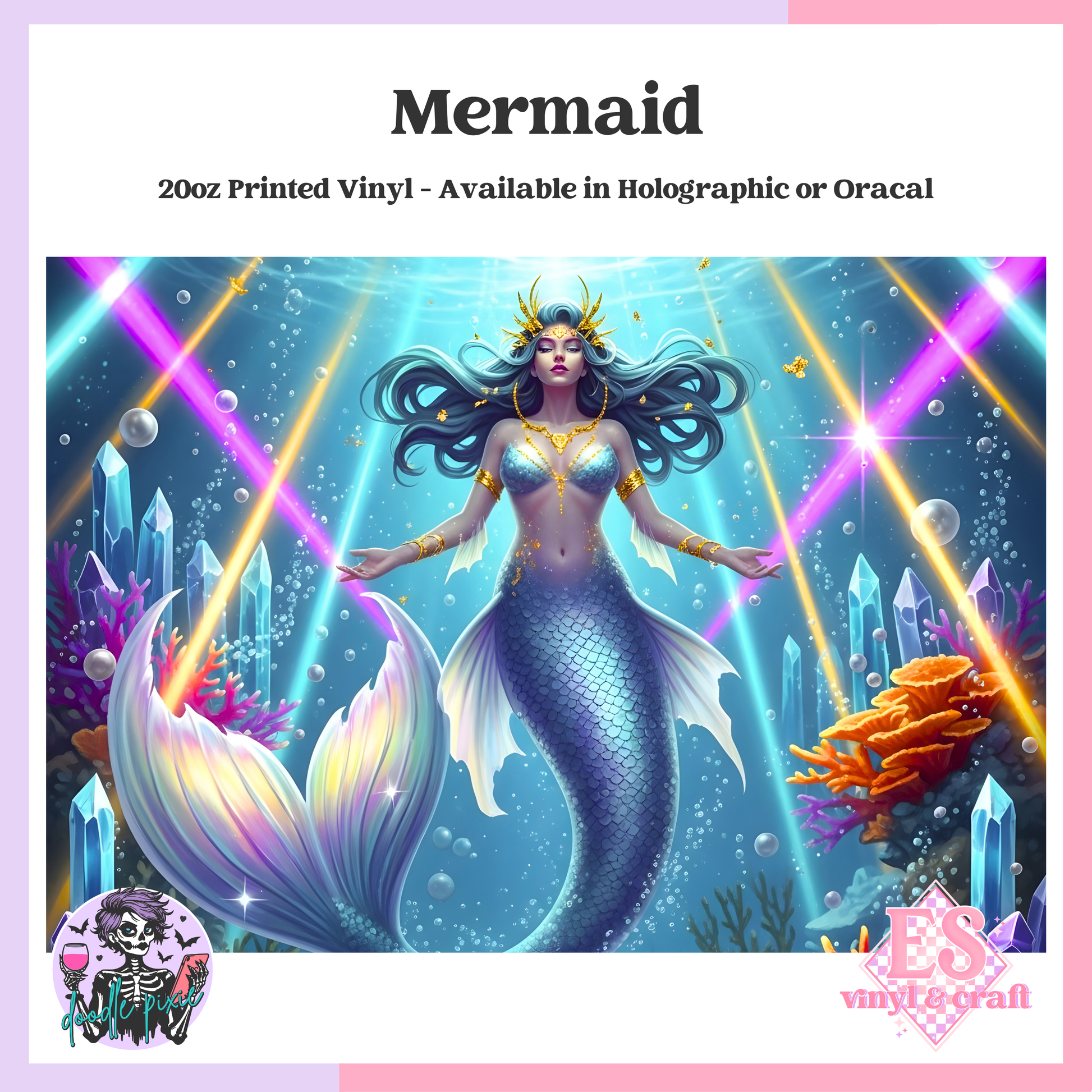 Mermaid - 20oz Printed Tumbler Self Adhesive Vinyl image 0
