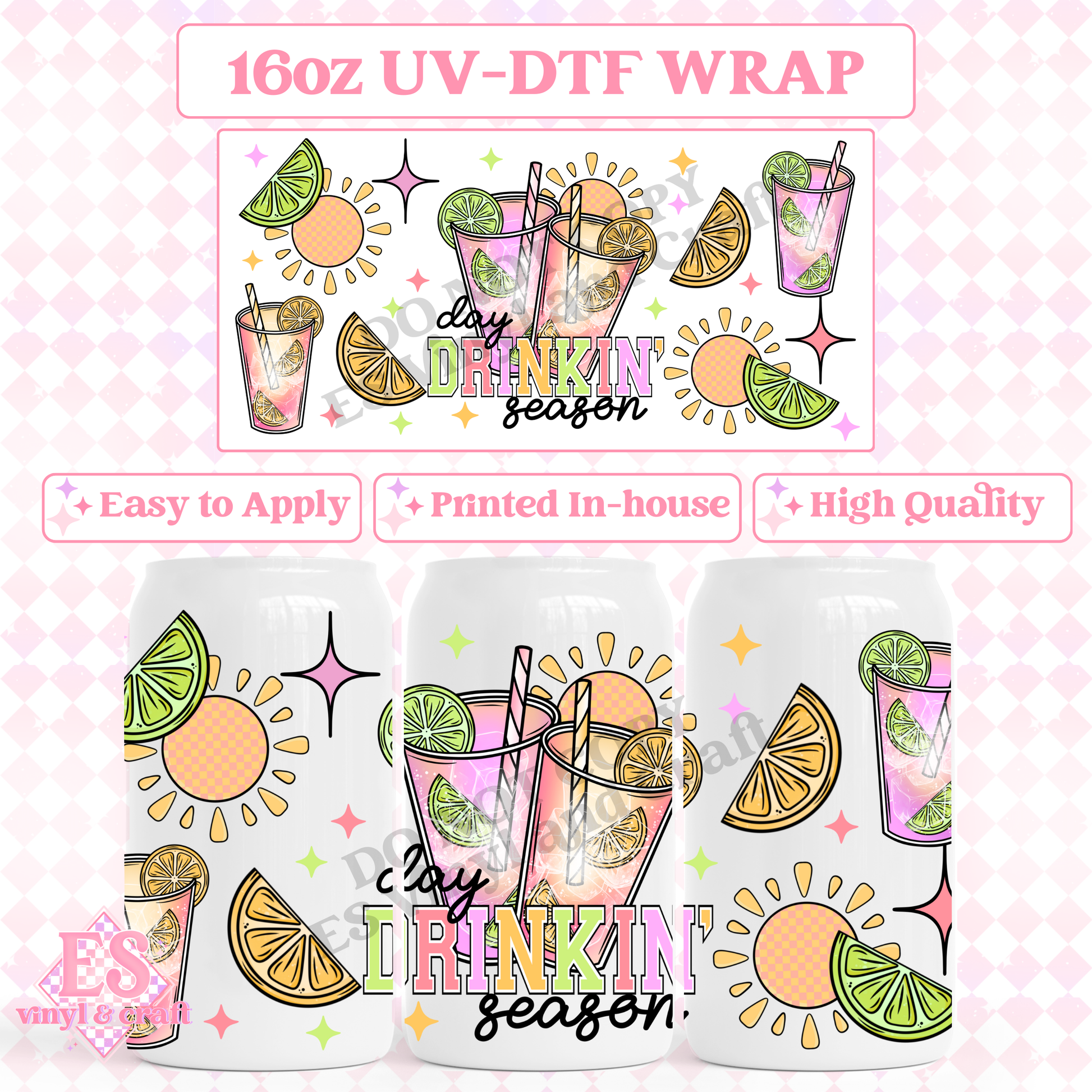 Day Drinkin' - 16oz Beer Can / Libbey UV-DTF Transfer image 0