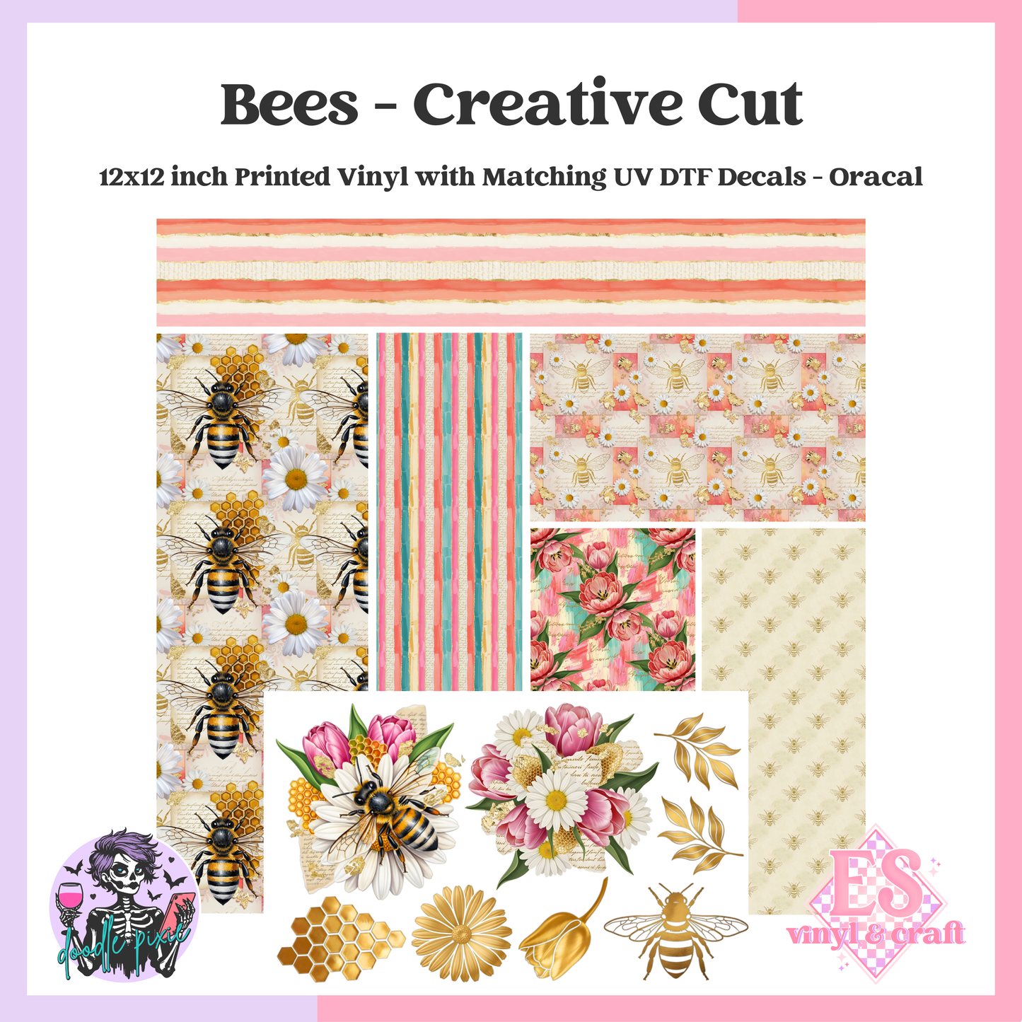 Bees - 12" x 12" Printed Vinyl and UVDTF Decal image 0