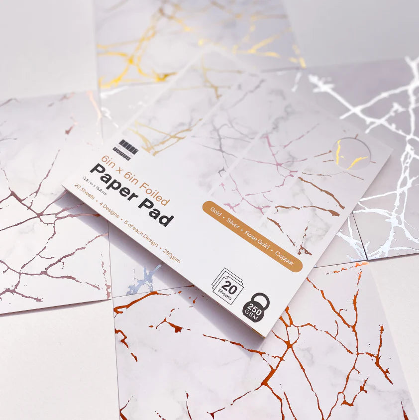 First Edition White Marble 6" X 6" Foiled Paper Pad - 250GSM image 2
