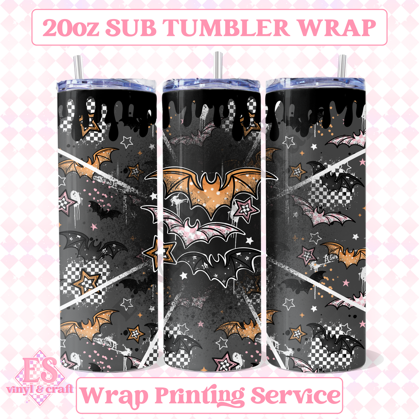 Grunge Bats - Full 20oz Tumbler Sublimation Print image 0