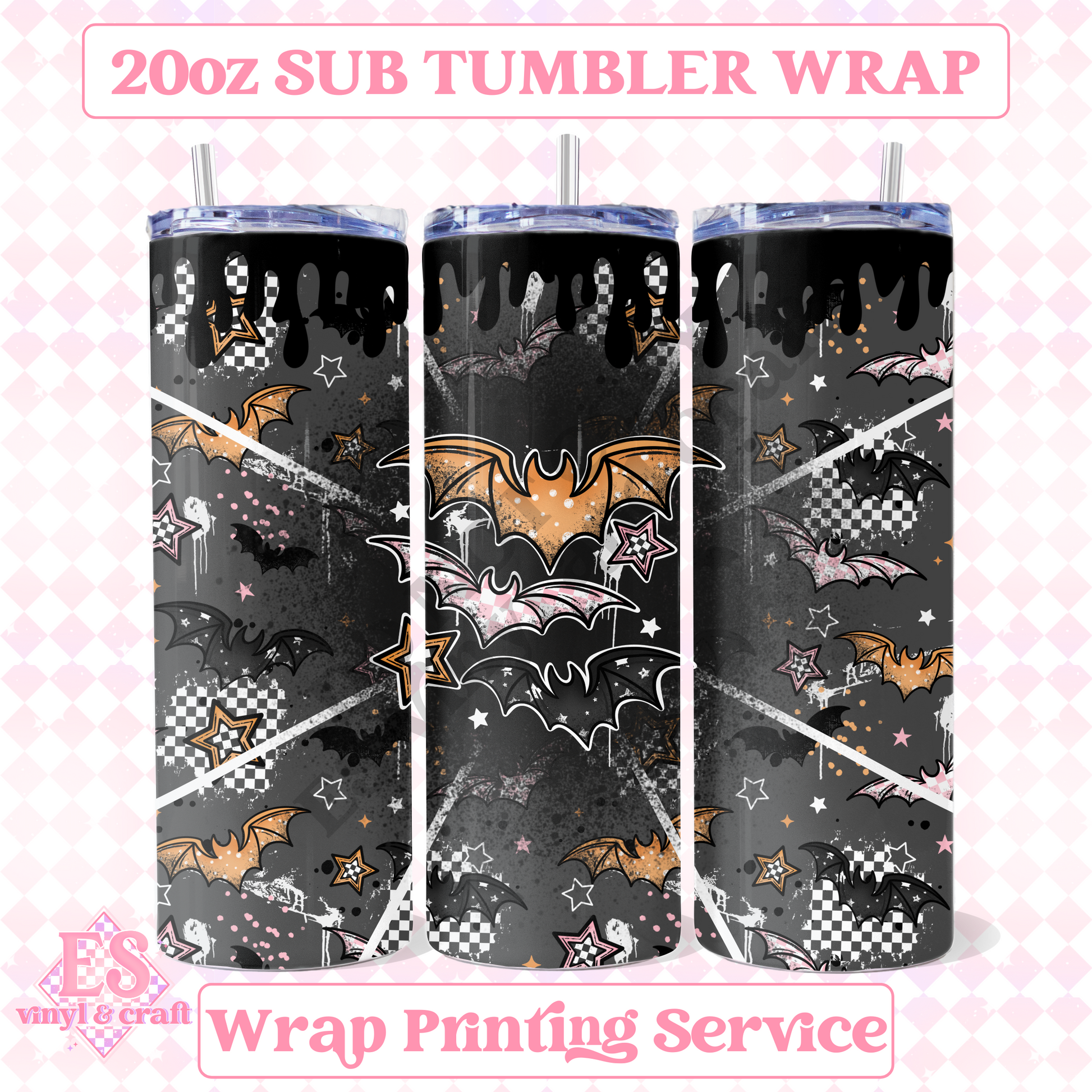 Grunge Bats - Full 20oz Tumbler Sublimation Print image 0