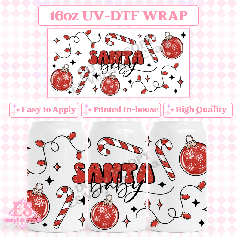 Santa Baby - 16oz Beer Can / Libbey UV-DTF Transfer image 0
