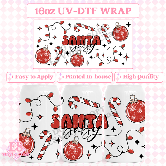 Santa Baby - 16oz Beer Can / Libbey UV-DTF Transfer image 0