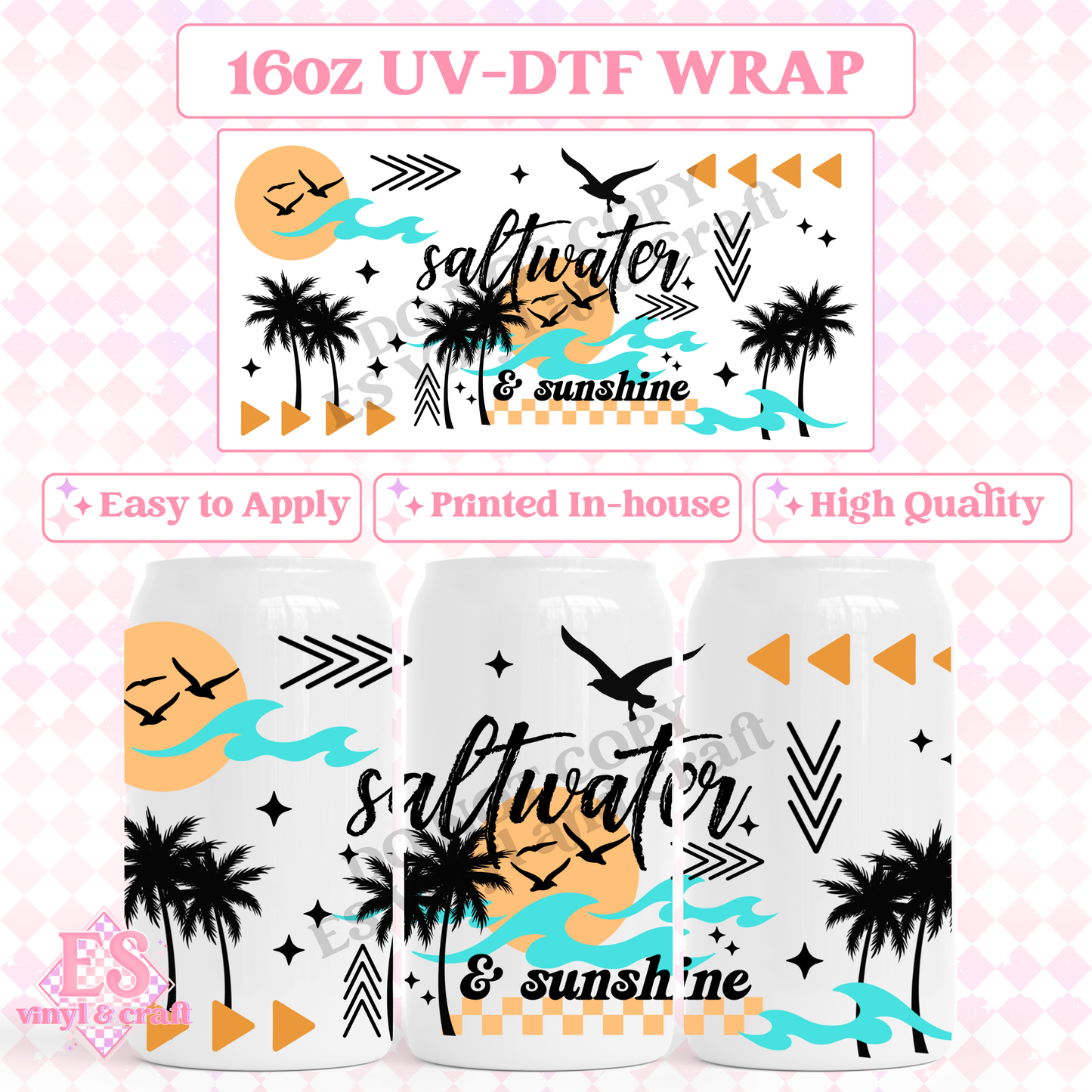 Saltwater and Sunshine - 16oz Beer Can / Libbey UV-DTF Transfer image 0