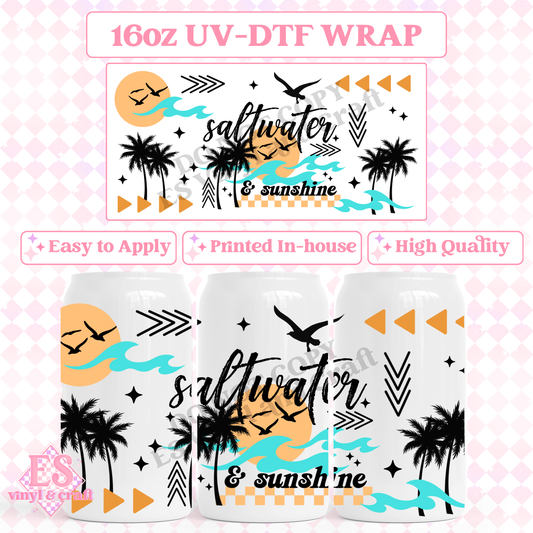 Saltwater and Sunshine - 16oz Beer Can / Libbey UV-DTF Transfer image 0