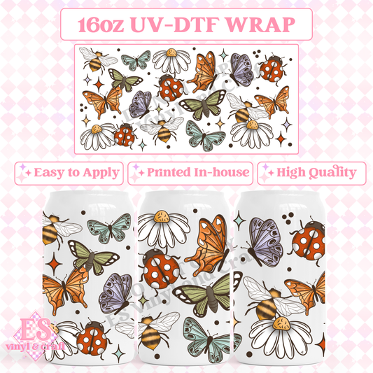 Butterflies and Bees - 16oz Beer Can / Libbey UV-DTF Transfer image 0