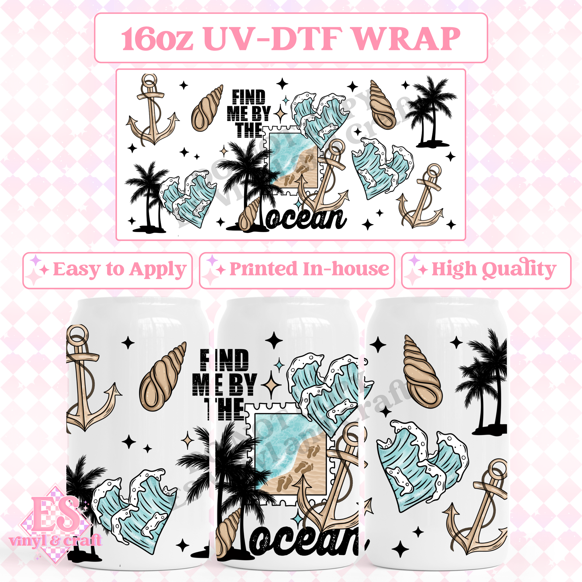 Find Me By The Ocean - 16oz Beer Can / Libbey UV-DTF Transfer image 0