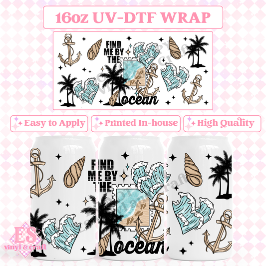 Find Me By The Ocean - 16oz Beer Can / Libbey UV-DTF Transfer image 0