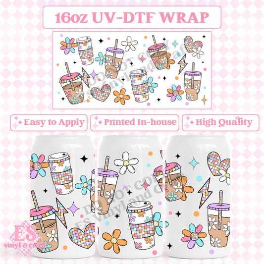 Retro Coffee - 16oz Beer Can / Libbey UV-DTF Transfers image 0