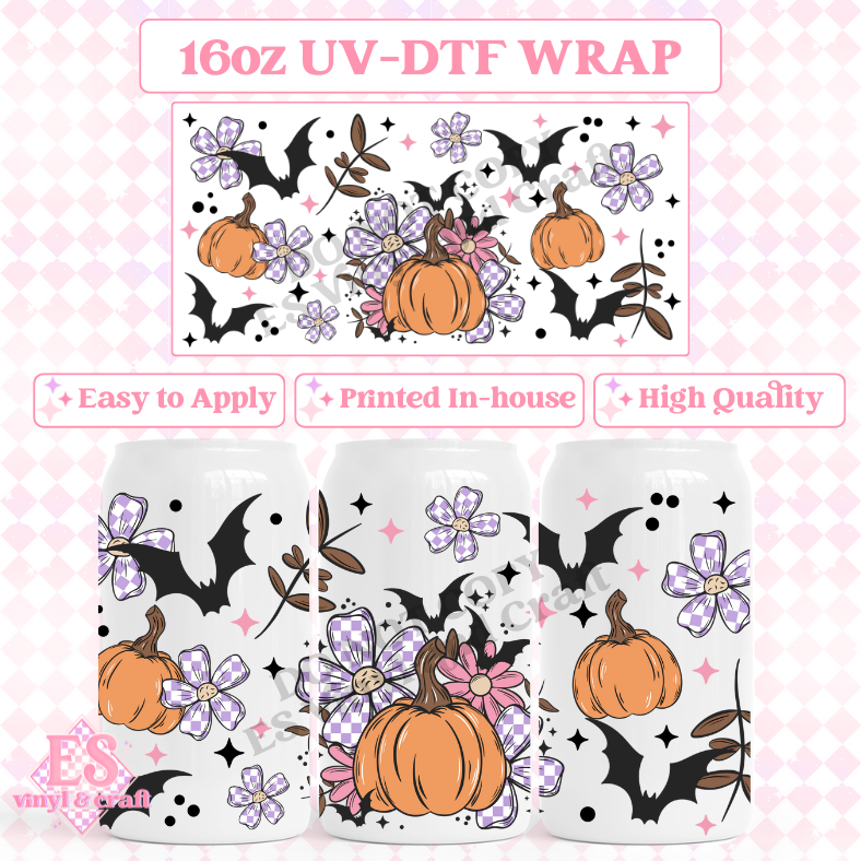 Pumpkin Florals - 16oz Beer Can / Libbey UV-DTF image 0