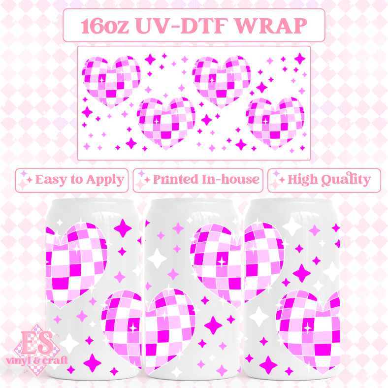 Heart Mirror Ball - UVDTF 16oz Libbey Can Wrap image 0