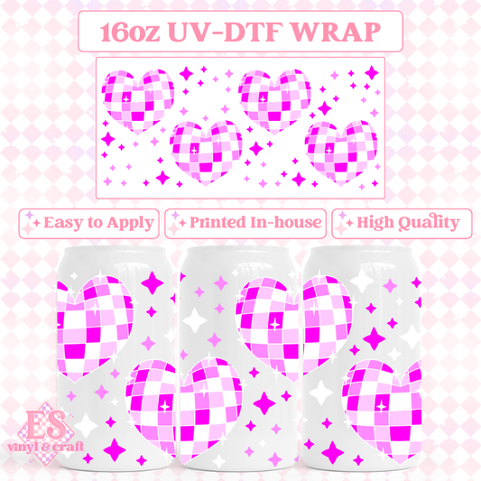 Heart Mirror Ball - UVDTF 16oz Libbey Can Wrap image 0