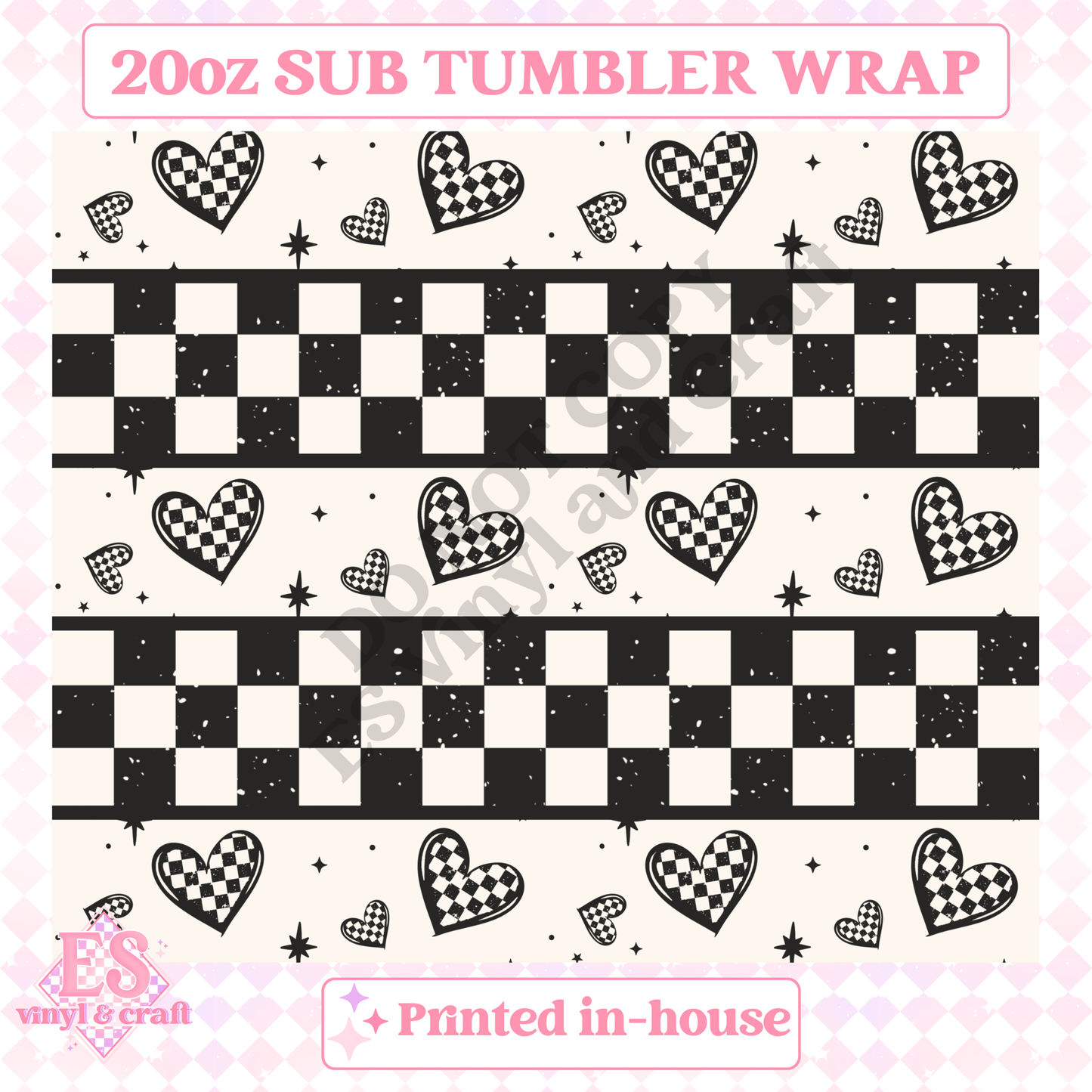 Checkered Hearts - Full 20oz Tumbler Sublimation Print image 1