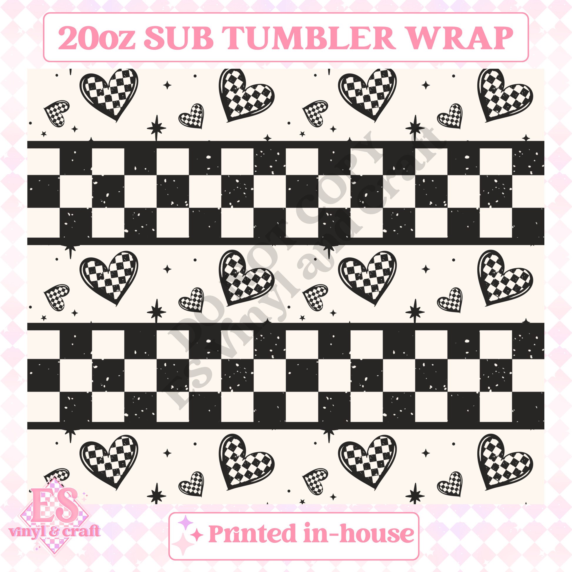 Checkered Hearts - Full 20oz Tumbler Sublimation Print image 1