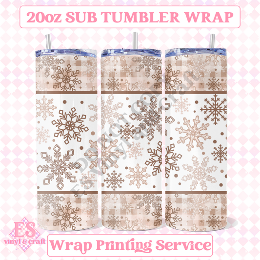 Tan Snowflakes - Full 20oz Tumbler Sublimation Ready Print image 0