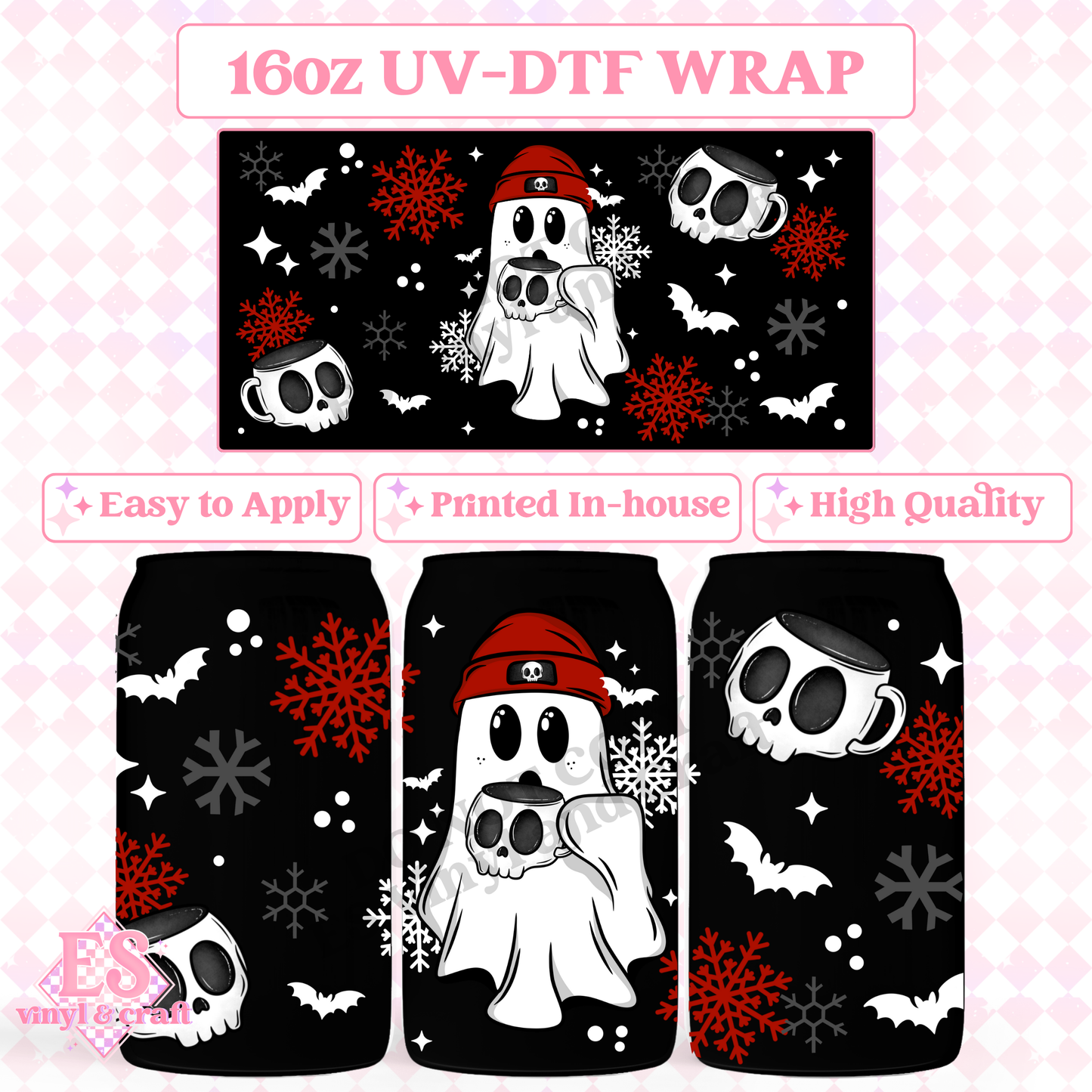 Winter Ghostie - 16oz Beer Can / Libbey UV-DTF image 0