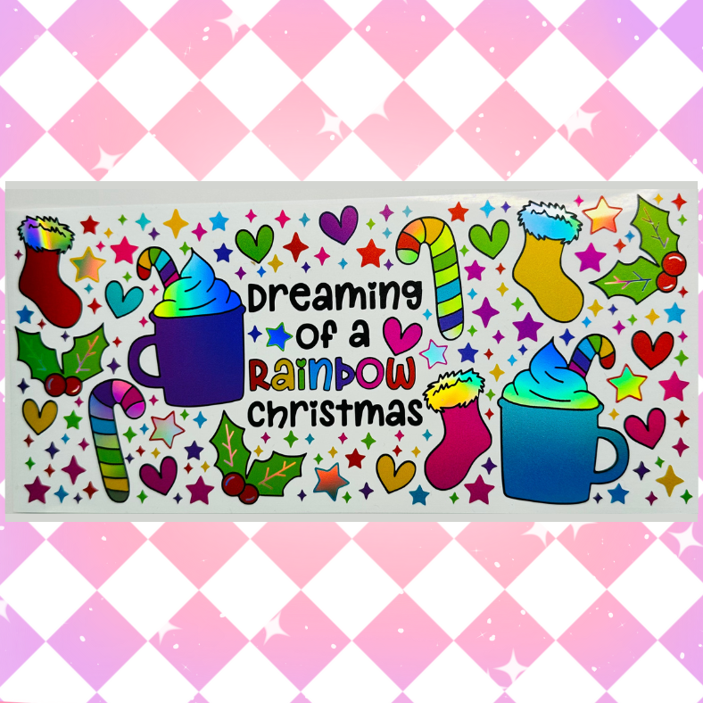 Rainbow Christmas - 16oz Beer / Libbey Can Wrap Holographic Vinyl image 1