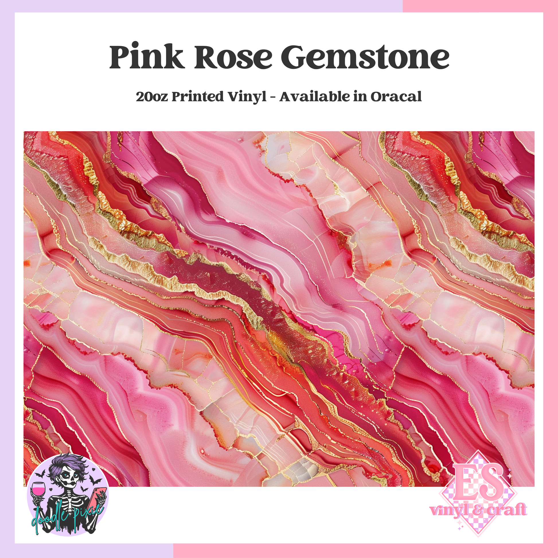 Pink Rose Geode - 20oz Printed Tumbler Self Adhesive Vinyl (Oracal) image 0