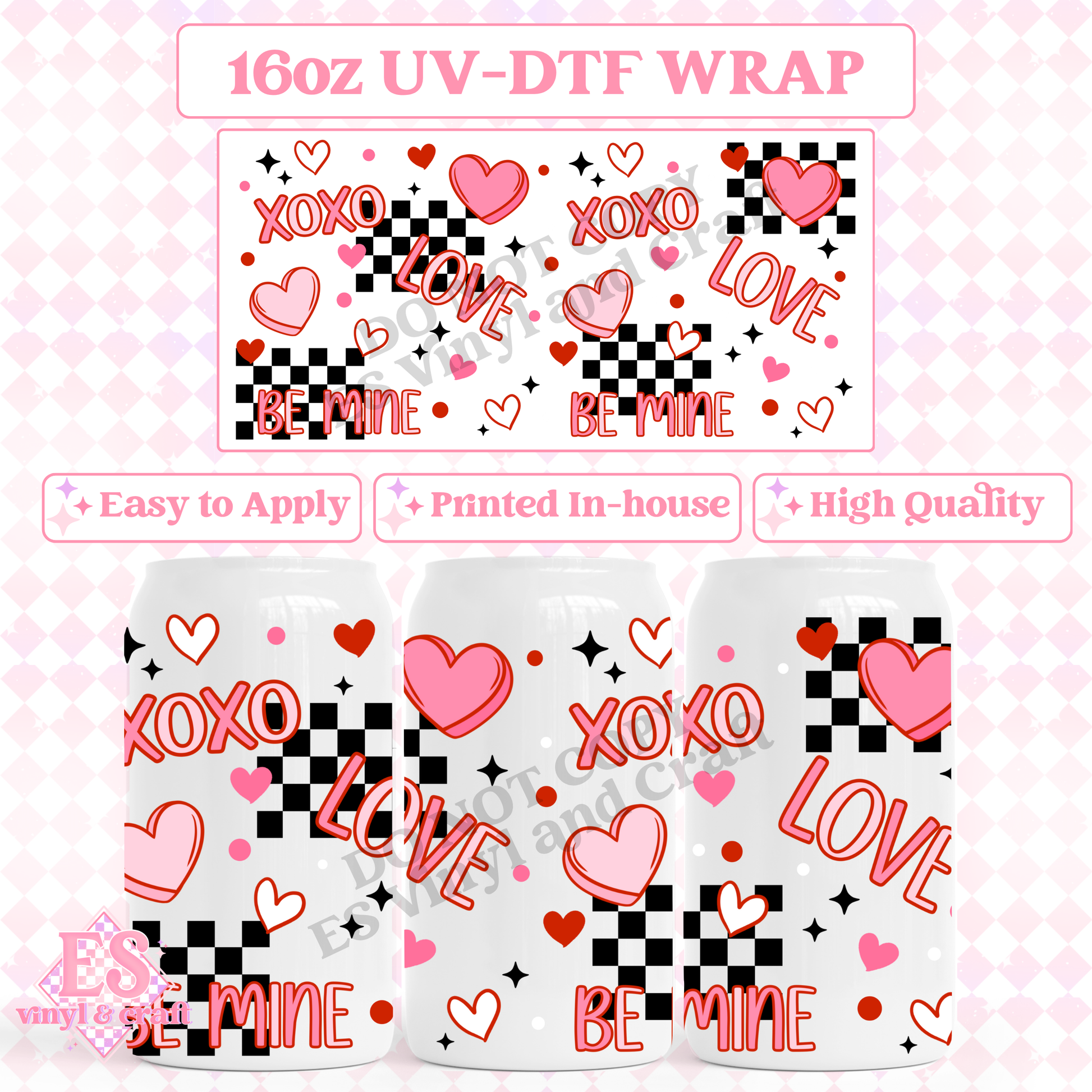 XOXO Be Mine Love - 16oz Beer Can / Libbey UV-DTF image 0