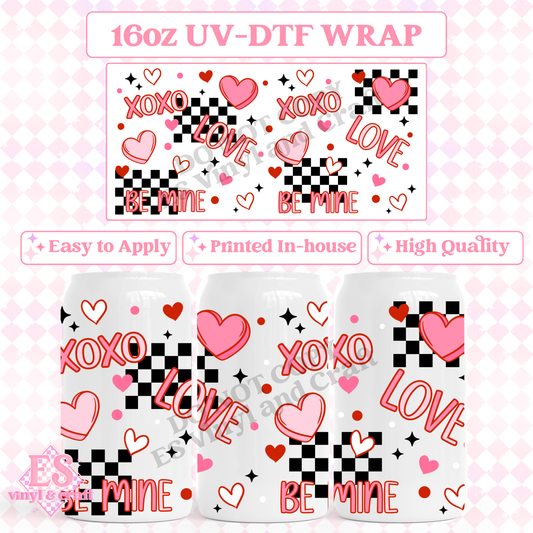 XOXO Be Mine Love - 16oz Beer Can / Libbey UV-DTF image 0