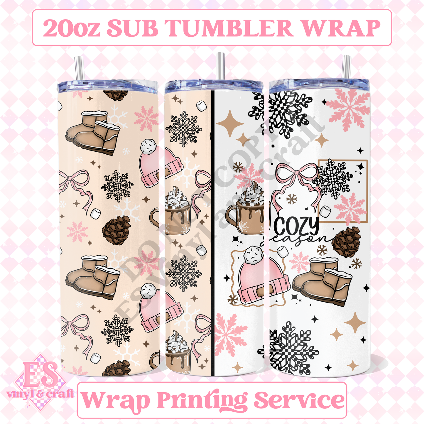 Pink Cozy Season - Full 20oz Tumbler Sublimation Print image 0