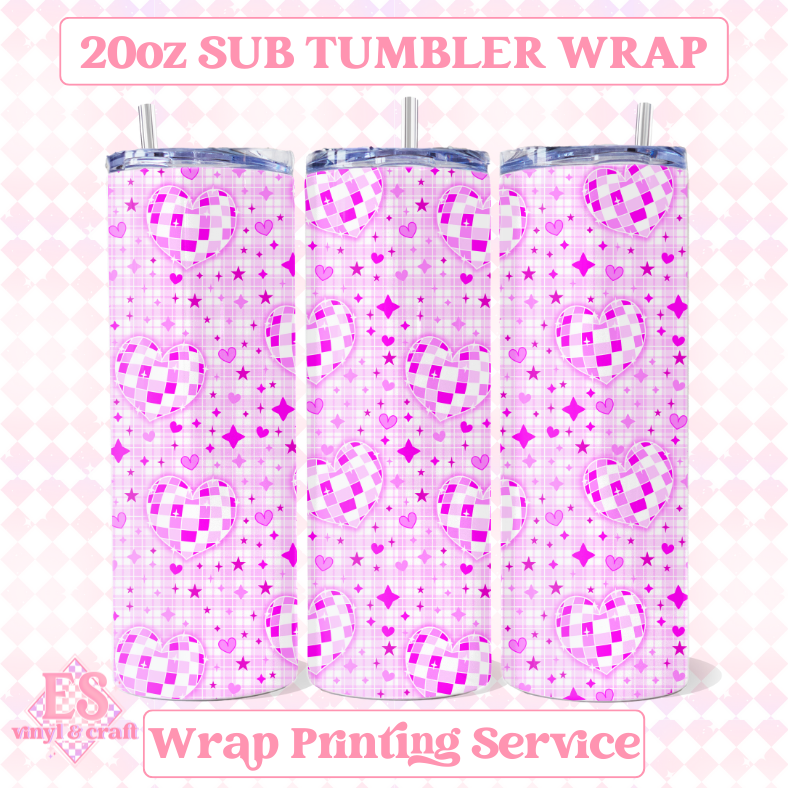 Heart Mirror Ball Seamless - Full 20oz Tumbler Sublimation Ready To Print image 0