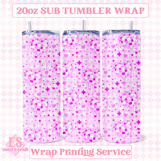 Heart Mirror Ball Seamless - Full 20oz Tumbler Sublimation Ready To Print image 0